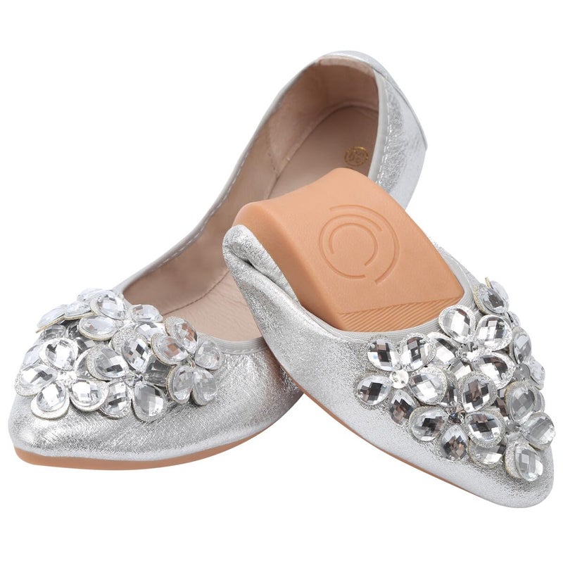 KUNWFNIX Women Ballet Flats Rhinestone Wedding Ballerina Shoes Foldable Sparkly Comfort Slip on Flat Shoes - Image 1